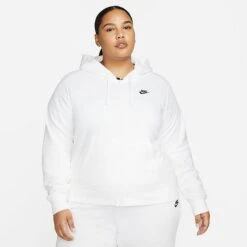 Women's Nike Sportswear Club Fleece Full-Zip Hoodie (Plus Size) White/Black - DV5211 100