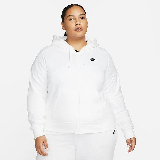 Women's Nike Sportswear Club Fleece Full-Zip Hoodie (Plus Size) White/Black - DV5211 100 3 Women's Nike Sportswear Club Fleece Full-Zip Hoodie (Plus Size) White/Black - DV5211 100