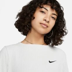Women's Nike Sportswear Ribbed Jersey Long-Sleeve T-Shirt Photon Dust/Black - DV7866 025 -Nike Store DV7866 025 M4