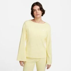 Women's Nike Sportswear Ribbed Jersey Long-Sleeve T-Shirt Lemon Chiffon/White - DV7866 706