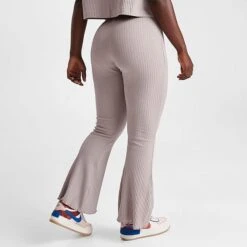 Women's Nike Sportswear High-Waisted Wide Leg Ribbed Jersey Pants Diffused Taupe/White - DV7868 272 -Nike Store DV7868 272 M4