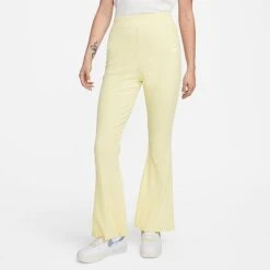 Women's Nike Sportswear High-Waisted Wide Leg Ribbed Jersey Pants Lemon Chiffon/White - DV7868 706