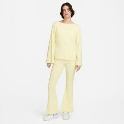 Women's Nike Sportswear High-Waisted Wide Leg Ribbed Jersey Pants Lemon Chiffon/White - DV7868 706 -Nike Store DV7868 706 M3