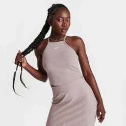 Women's Nike Sportswear Essential Ribbed Crop Tank Diffused Taupe/White - DV7960 272