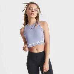Women's Nike Pro Dri-FIT Crop Tank Indigo Haze/Oxygen Purple/Gridiron - DX0061 519