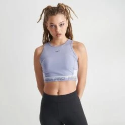 Women's Nike Pro Dri-FIT Crop Tank Indigo Haze/Oxygen Purple/Gridiron - DX0061 519 -Nike Store DX0061 519 M3