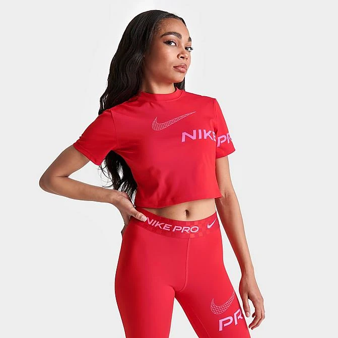 Women's Nike Pro Dri-FIT Graphic Crop Top T-Shirt University Red/Pinksicle - DX0078 657 3 Women's Nike Pro Dri-FIT Graphic Crop Top T-Shirt University Red/Pinksicle - DX0078 657