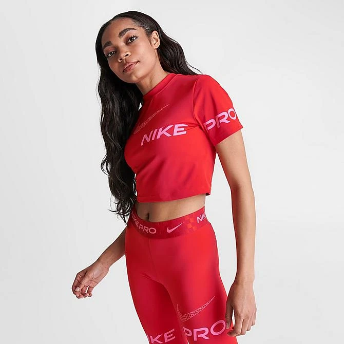 Women's Nike Pro Dri-FIT Graphic Crop Top T-Shirt University Red/Pinksicle - DX0078 657 5 Women's Nike Pro Dri-FIT Graphic Crop Top T-Shirt University Red/Pinksicle - DX0078 657 - Image 3