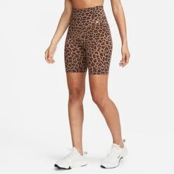Women's Nike One Dri-FIT Leopard All-over Print 7 Inch Biker Shorts Archaeo Brown/White - DX0122 256