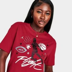 Nike Women's Jordan Flight T-Shirt Gym Red - DX0394 687 -Nike Store DX0394 687 M5