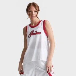 Nike Women's Jordan Script Jersey White/Red - DZ3369 100