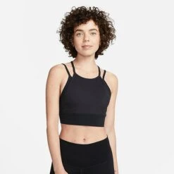 Women's Nike Indy Strappy Light-Support Padded Ribbed Longline Sports Bra Black/White - FB2159 010