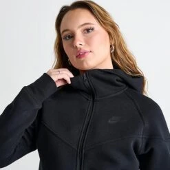 Women's Nike Sportswear Tech Fleece Windrunner Full-Zip Hoodie Black - FB8338 010 -Nike Store FB8338 010 M5