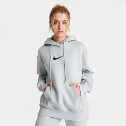 Women's Nike Sportswear Phoenix Fleece Oversized Pullover Hoodie Light Silver/Black - FD0892 034 -Nike Store FD0892 034 M3