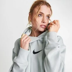 Women's Nike Sportswear Phoenix Fleece Oversized Pullover Hoodie Light Silver/Black - FD0892 034 -Nike Store FD0892 034 M5