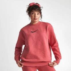 Women's Nike Sportswear Phoenix Fleece Oversized Crewneck Sweatshirt Adobe/Black - FD1128 655 -Nike Store FD1128 655 M3
