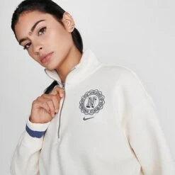 Women's Nike Sportswear Phoenix Fleece Oversized Half-Zip Cropped Sweatshirt Pale Ivory - FJ1819 110 -Nike Store FJ1819 110 M5