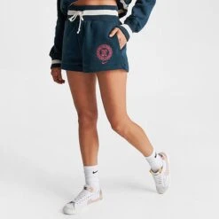 Women's Nike Sportswear Phoenix Fleece High-Waisted Campus Shorts Armory Navy/Pale Ivory - FJ1820 454