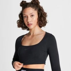Women's Nike Sportswear Long-Sleeve Crop Top Black - FJ5228 010 -Nike Store FJ5228 010 M5