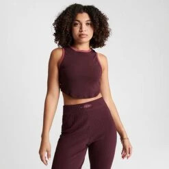 Women's Nike Sportswear Essentials Ribbed Cropped Tank Top Burgundy Crush - FN3170 652 -Nike Store FN3170 652 M3