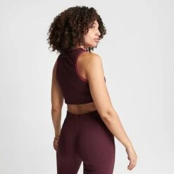 Women's Nike Sportswear Essentials Ribbed Cropped Tank Top Burgundy Crush - FN3170 652 -Nike Store FN3170 652 M4