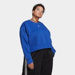 Women's Adidas Originals Adicolor Essentials Crew Long Sleeve Sweatshirt (Plus Size) Semi Lucid Blue - IA6493 420