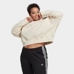 Women's Adidas Originals Adicolor Essentials Crew Long Sleeve Sweatshirt (Plus Size) Wonder White - IA6496 100