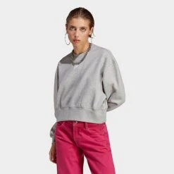 Women's Adidas Originals Adicolor Essentials Crew Long Sleeve Sweatshirt Medium Grey Heather - IA6499 035