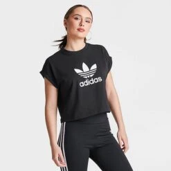 Women's Adidas Originals Adicolor Classics Cropped Trefoil T-Shirt Black - IB1406 001