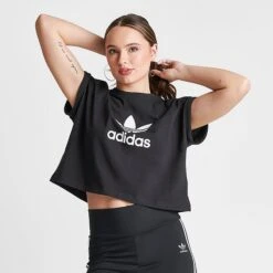 Women's Adidas Originals Adicolor Classics Cropped Trefoil T-Shirt Black - IB1406 001 -Nike Store IB1406 001 M3