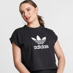 Women's Adidas Originals Adicolor Classics Cropped Trefoil T-Shirt Black - IB1406 001 -Nike Store IB1406 001 M5