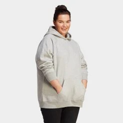 Women's Adidas ALL SZN Fleece Boyfriend Hoodie (Plus Size) Medium Grey Heather - IC4553 035 -Nike Store IC4553 035 M3