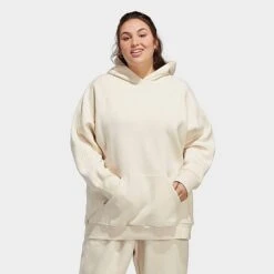 Women's Adidas ALL SZN Fleece Boyfriend Hoodie (Plus Size) Ecru Tint Melange - IC4554 107