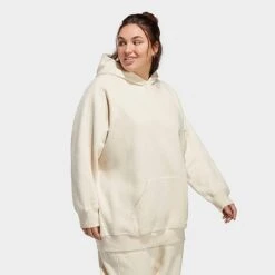 Women's Adidas ALL SZN Fleece Boyfriend Hoodie (Plus Size) Ecru Tint Melange - IC4554 107 -Nike Store IC4554 107 M3