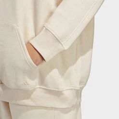 Women's Adidas ALL SZN Fleece Boyfriend Hoodie (Plus Size) Ecru Tint Melange - IC4554 107 -Nike Store IC4554 107 M4