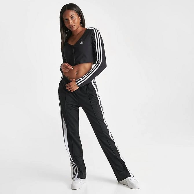 ADIDAS Women's Adicolor Classics 3-Stripes Cropped Button Long-Sleeve T-Shirt Black - IC5473 001 4 ADIDAS Women's Adicolor Classics 3-Stripes Cropped Button Long-Sleeve T-Shirt Black - IC5473 001 - Image 2