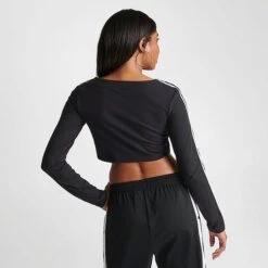 ADIDAS Women's Adicolor Classics 3-Stripes Cropped Button Long-Sleeve T-Shirt Black - IC5473 001 11 ADIDAS Women's Adicolor Classics 3-Stripes Cropped Button Long-Sleeve T-Shirt Black - IC5473 001 -Nike Store IC5473 001 M4