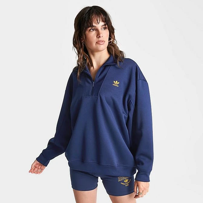 Women's Adidas Adicolor Classics Oversized Quarter-Zip Sweatshirt Navy/Gold - II0747 415 3 Women's Adidas Adicolor Classics Oversized Quarter-Zip Sweatshirt Navy/Gold - II0747 415