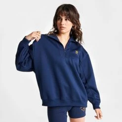 Women's Adidas Adicolor Classics Oversized Quarter-Zip Sweatshirt Navy/Gold - II0747 415 10 Women's Adidas Adicolor Classics Oversized Quarter-Zip Sweatshirt Navy/Gold - II0747 415 -Nike Store II0747 415 M3
