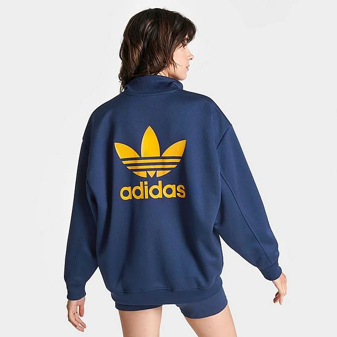 Women's Adidas Adicolor Classics Oversized Quarter-Zip Sweatshirt Navy/Gold - II0747 415 6 Women's Adidas Adicolor Classics Oversized Quarter-Zip Sweatshirt Navy/Gold - II0747 415 - Image 4