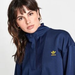 Women's Adidas Adicolor Classics Oversized Quarter-Zip Sweatshirt Navy/Gold - II0747 415 12 Women's Adidas Adicolor Classics Oversized Quarter-Zip Sweatshirt Navy/Gold - II0747 415 -Nike Store II0747 415 M5