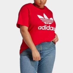 Women's Adidas Originals Adicolor Classics Trefoil T-Shirt (Plus Size) Better Scarlet - IK4042 610 -Nike Store IK4042 610 M6