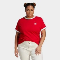 Women's Adidas Originals Adicolor Classics Slim 3-Stripes T-Shirt (Plus Size) Better Scarlet - IL7023 610