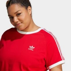Women's Adidas Originals Adicolor Classics Slim 3-Stripes T-Shirt (Plus Size) Better Scarlet - IL7023 610 -Nike Store IL7023 610 M4