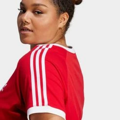 Women's Adidas Originals Adicolor Classics Slim 3-Stripes T-Shirt (Plus Size) Better Scarlet - IL7023 610 -Nike Store IL7023 610 M5