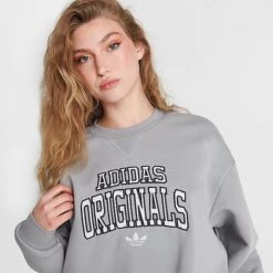 Women's Adidas Originals BF Varsity Crewneck Sweatshirt Solid Grey - IN7108 020 -Nike Store IN7108 020 M5