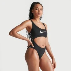 Women's Nike Swim Tape One Piece Swimsuit Black - NESSD296 001