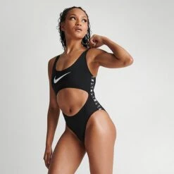 Women's Nike Swim Tape One Piece Swimsuit Black - NESSD296 001 -Nike Store NESSD296 001 M3