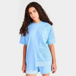 Women's Supply & Demand Paisley Patch Split T-Shirt Light Blue - SUW16384 105