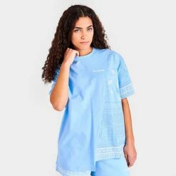 Women's Supply & Demand Paisley Patch Split T-Shirt Light Blue - SUW16384 105 -Nike Store SUW16384 105 M3